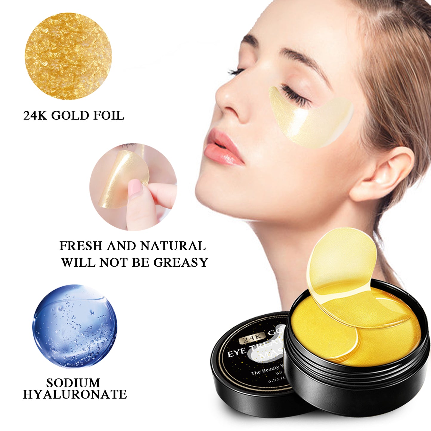 Skin Care Vitamin E Collagen Gel 24K Gold Crystal Eye Patches for Puffy Eyes