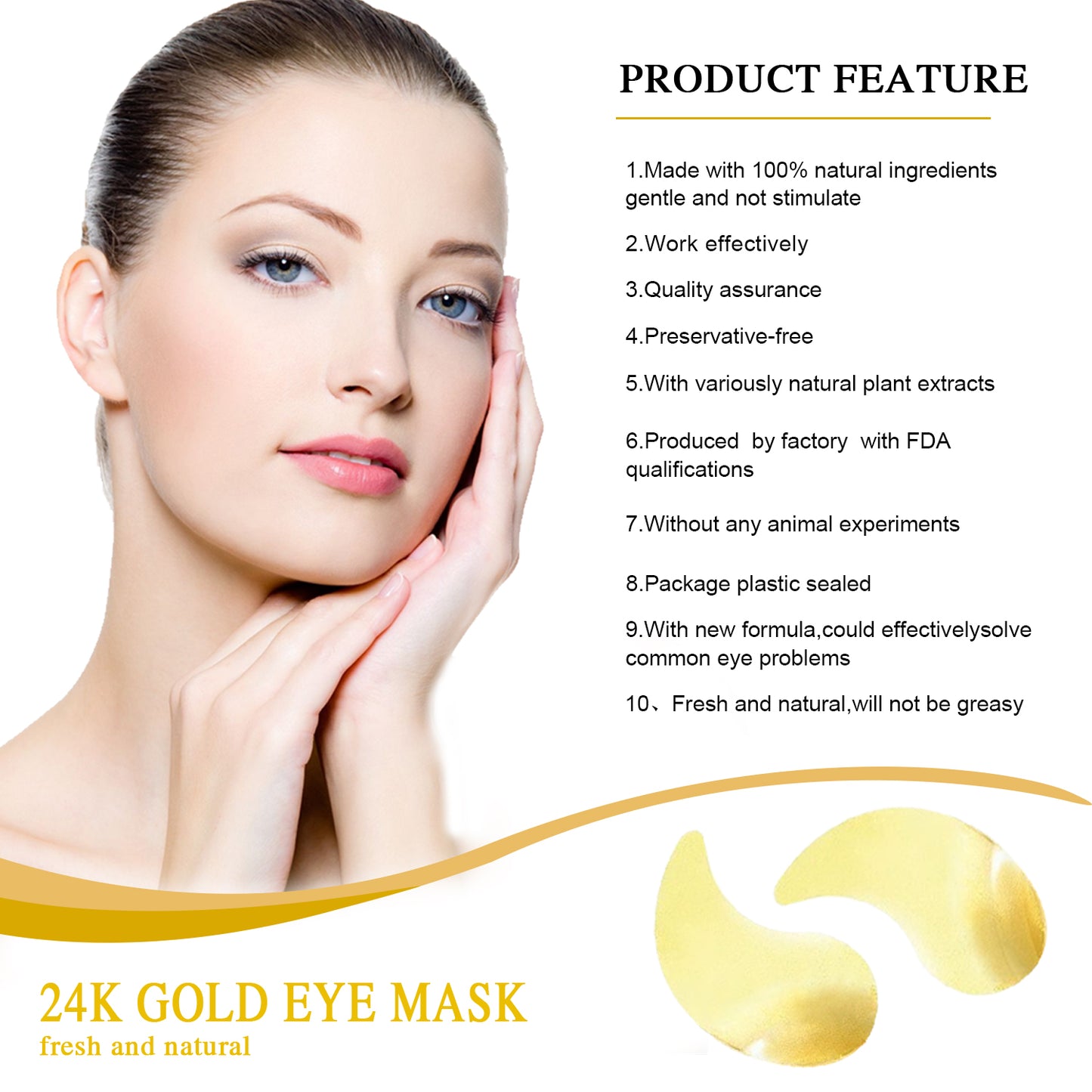 Skin Care Vitamin E Collagen Gel 24K Gold Crystal Eye Patches for Puffy Eyes