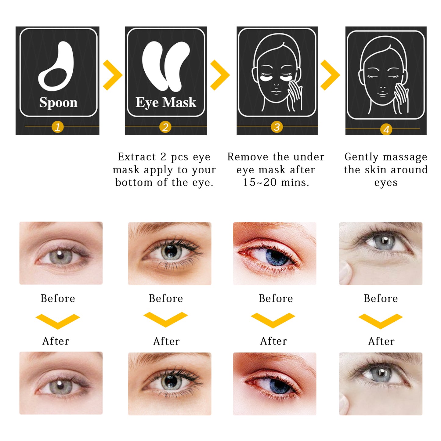 Skin Care Vitamin E Collagen Gel 24K Gold Crystal Eye Patches for Puffy Eyes