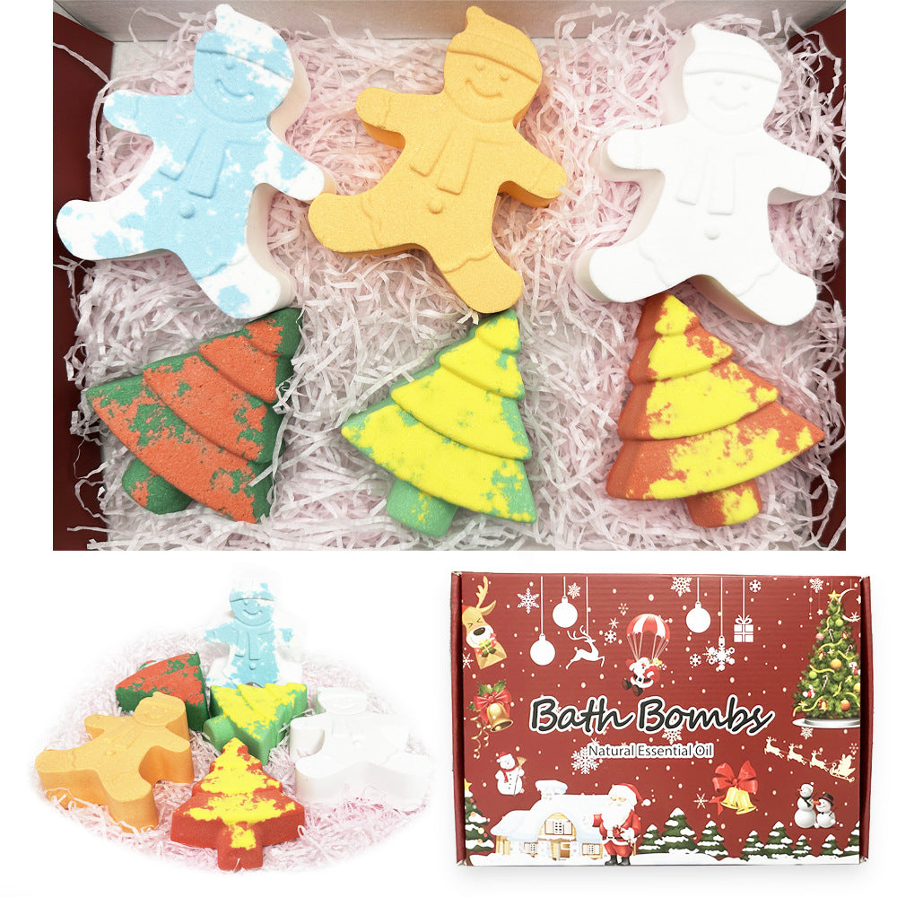 Customized 6pcs Pack Bath Fizzer Tree and Snoman Christmas Bath Bomb Kits