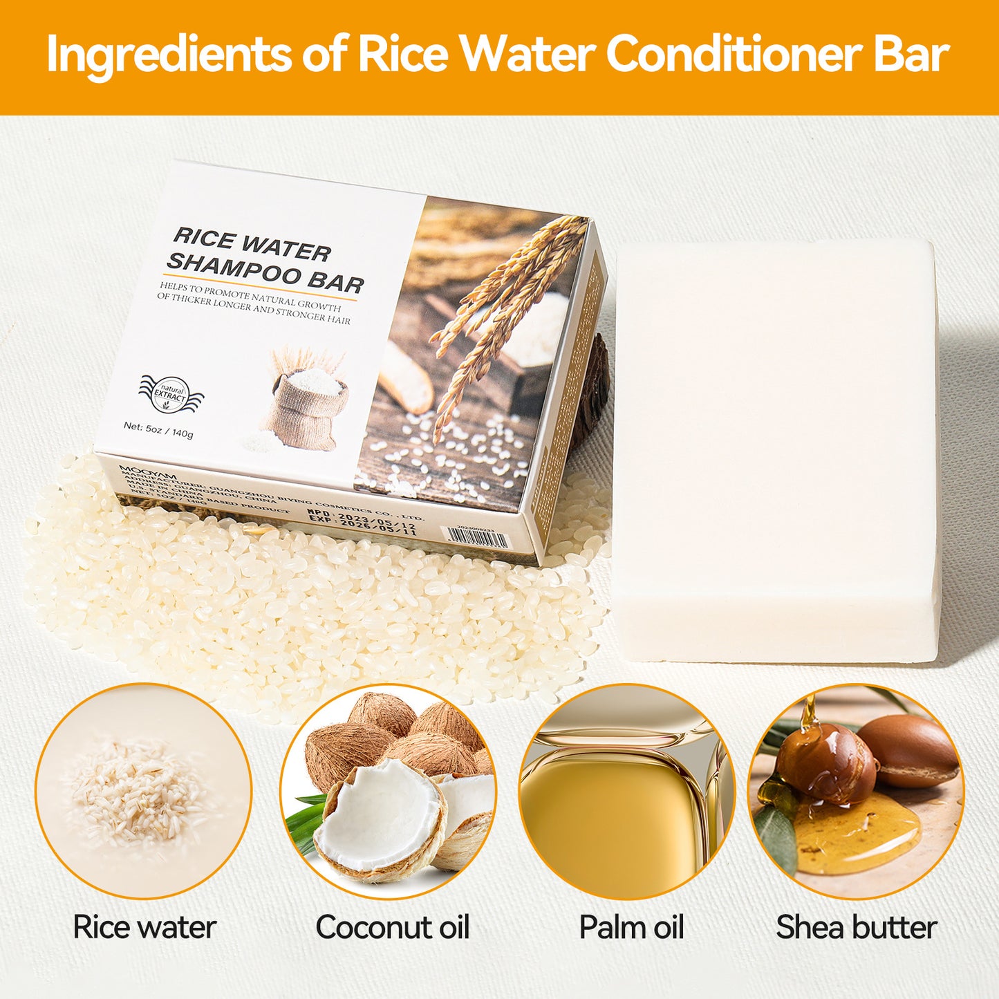 Factory Price Promoting Growth Scalp Nourishing Rice Water Shampoo Soap Bar