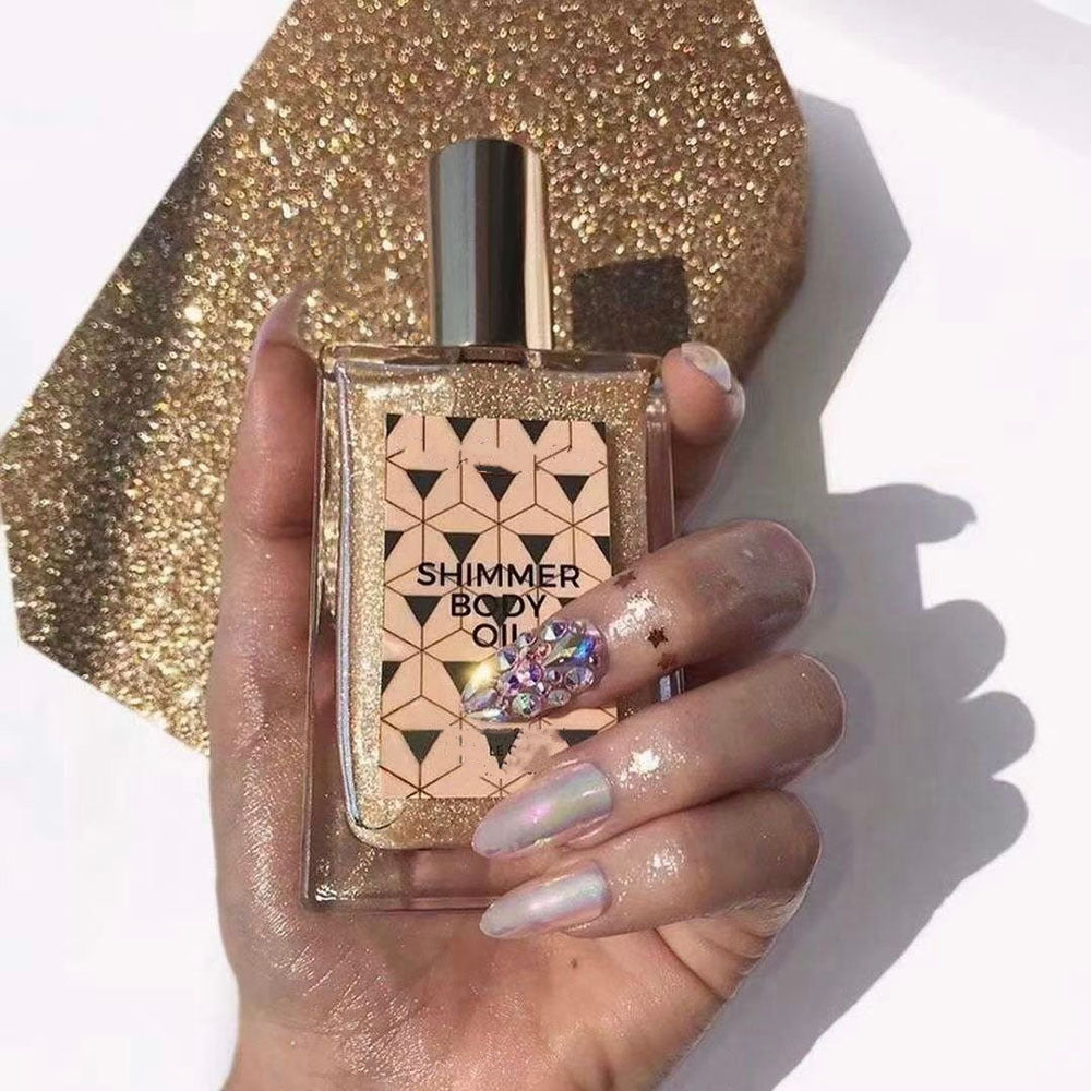 Body Shimmer Oil Long Lasting Shiny Glitter Body Highlighter For Face Body Party Decoration Makeup OEM