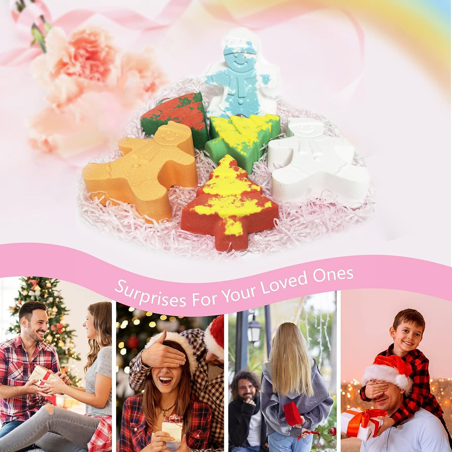 Customized 6pcs Pack Bath Fizzer Tree and Snoman Christmas Bath Bomb Kits