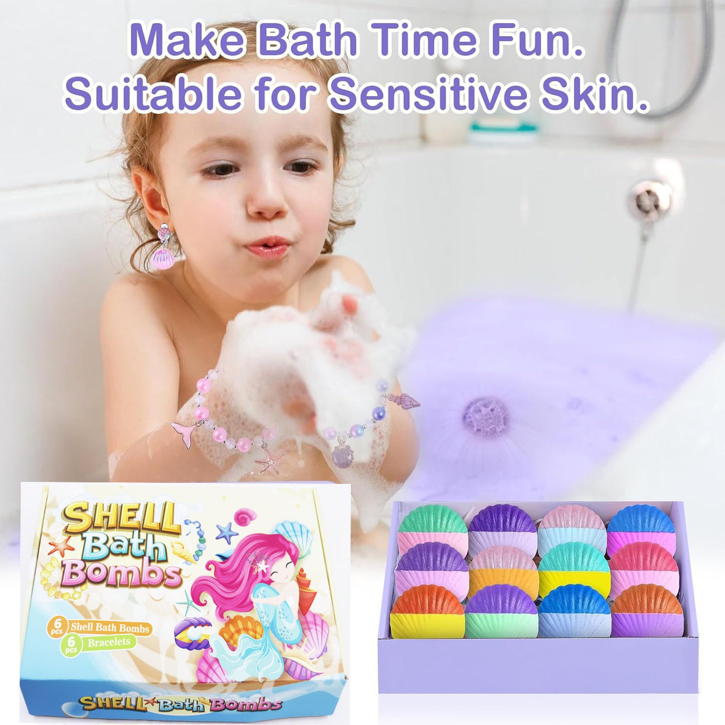 Colorful Bath Fizzy Sea Shell Bubble Bath Bombs Gift Set With Toys Inside
