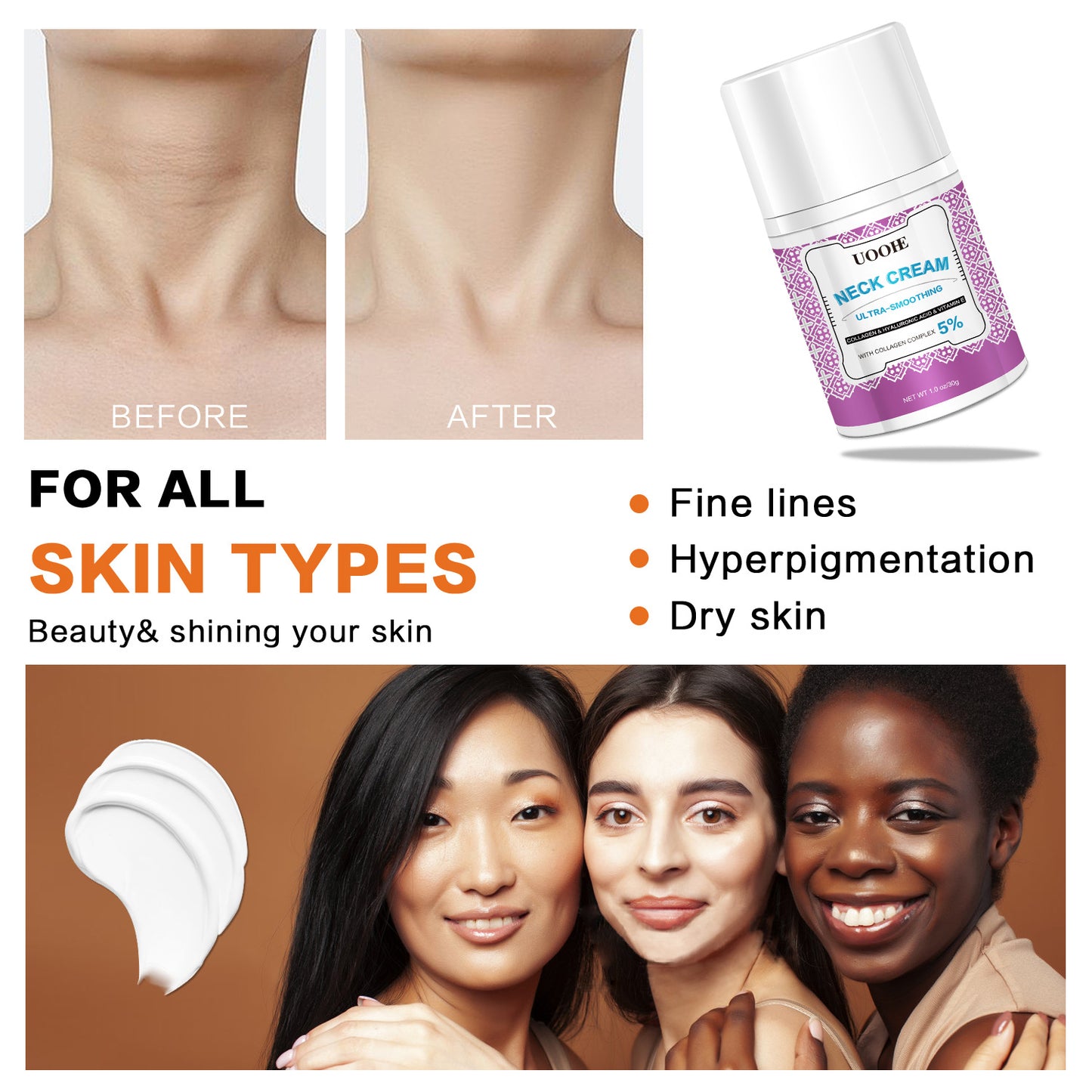 Best Seller Hyaluronic Acid Smoothing Neck Moisturizer Anti Wrinkle Neck Creams for Lines and Crepey Skin
