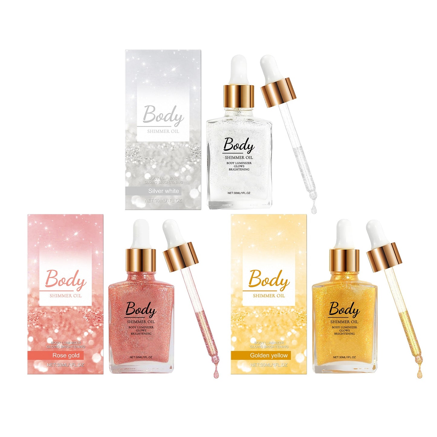 Factory Hot Sales Body Shimmer Oil Golden Glitter Liquid Highlighter Shine Body Oil Organic Shimmering Glow Oil