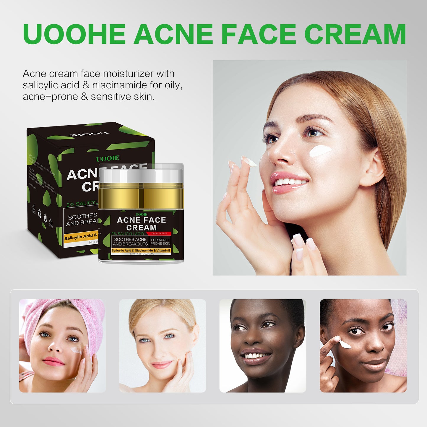 OEM Soothing Acne Face Cream skin brightening Moisturizer with Salicylic acid