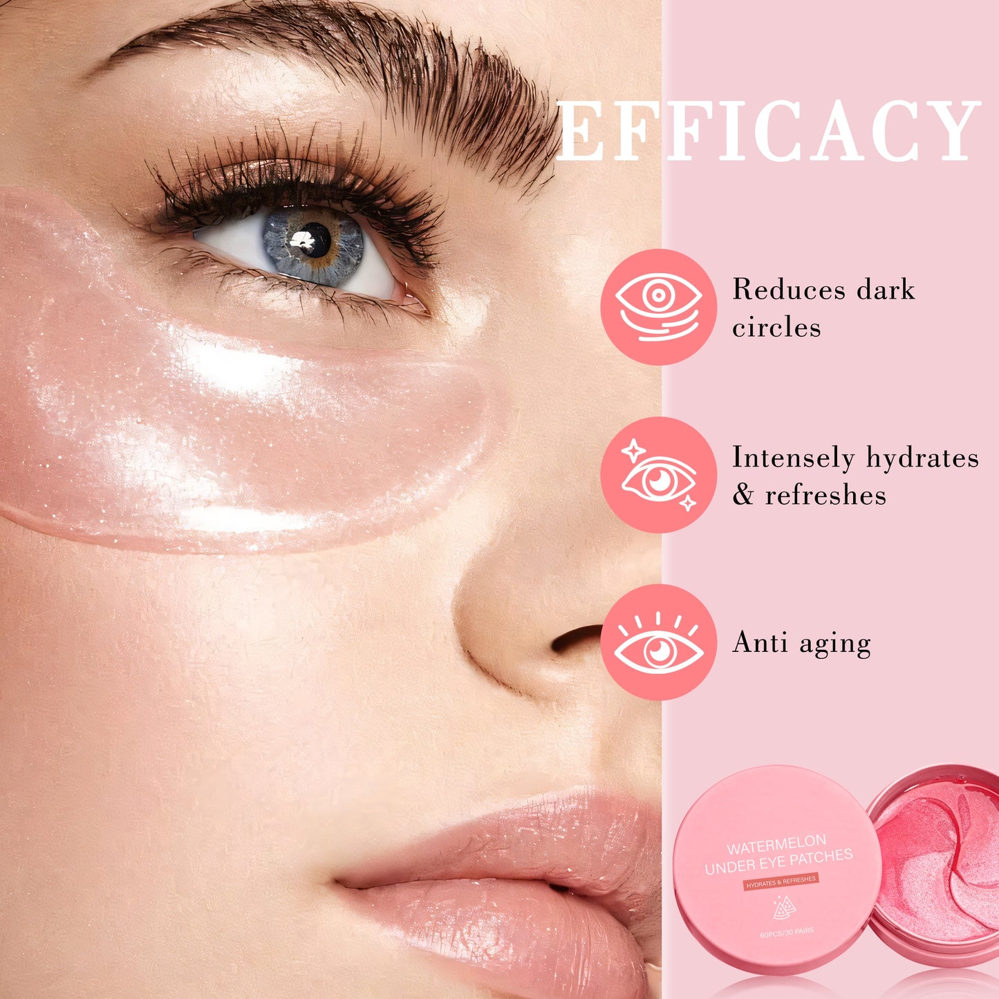 Customized Watermelon Eye Mask Puffy Eyes Removal Anti Aging Firming Crystal Under Eye Patches for Dark Circles