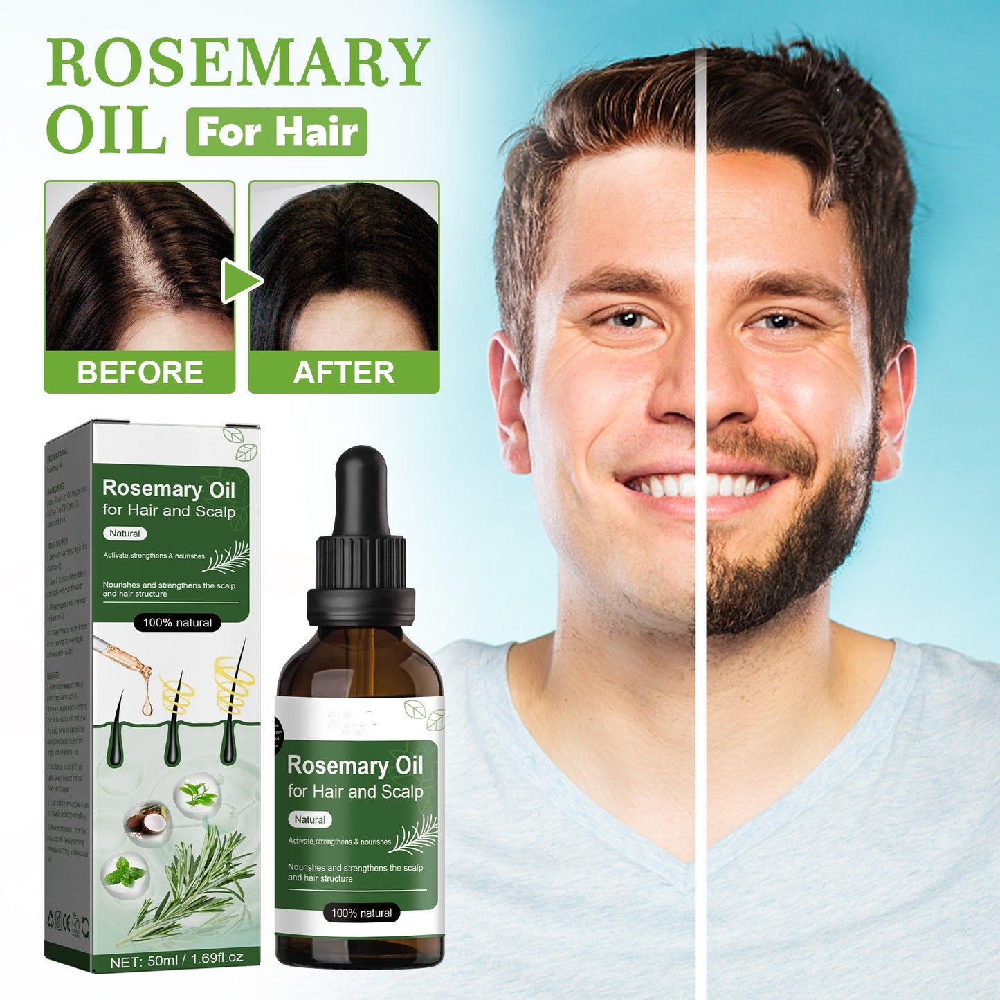 OEM Rosemary Essential Oil Hair Accelerate Growth Rosemary Castor Oil for Hair and Scalp