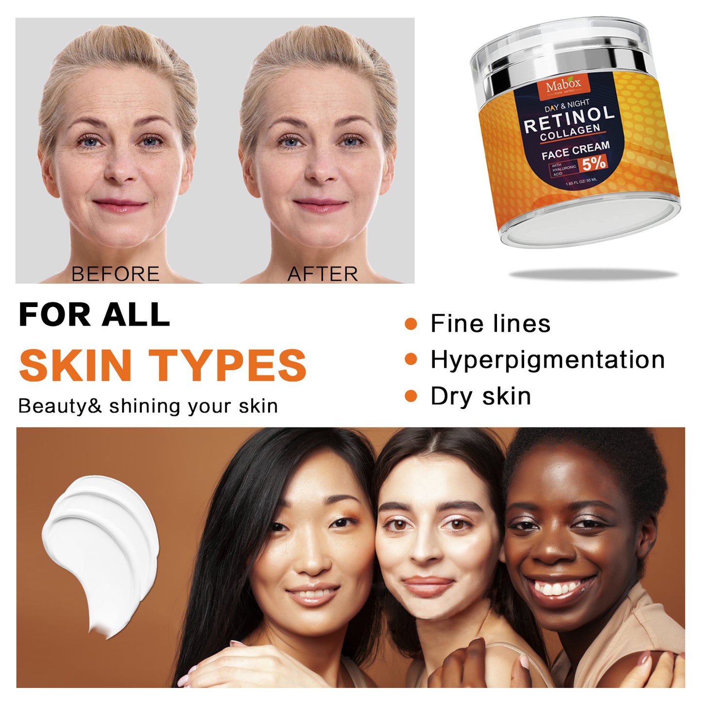 Best Selling Anti-Wrinkle Day And Night Collagen Moisturizer Smoothing Retinol Face Cream Supplier