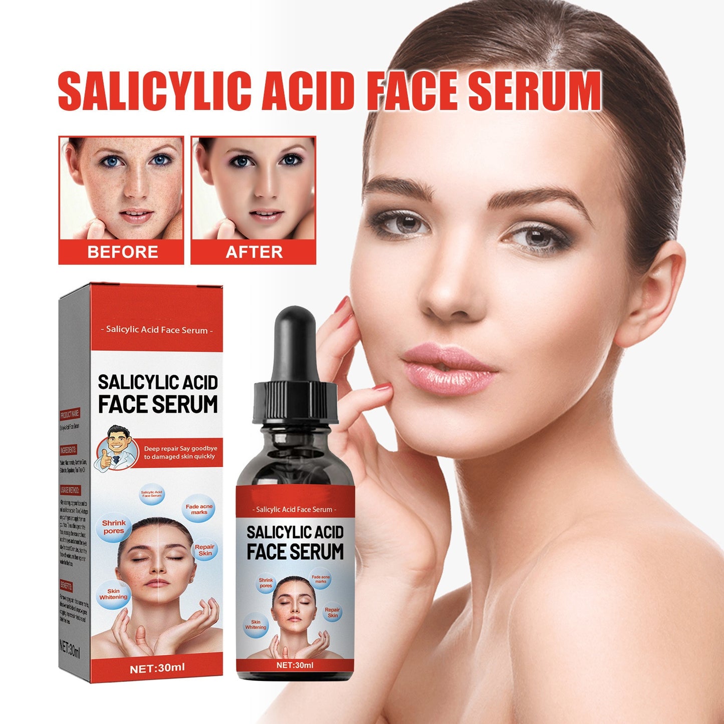 OEM Gentle Exfoliating Acne Spot Treatment Salicylic Acid Face Serum, Redness Relief