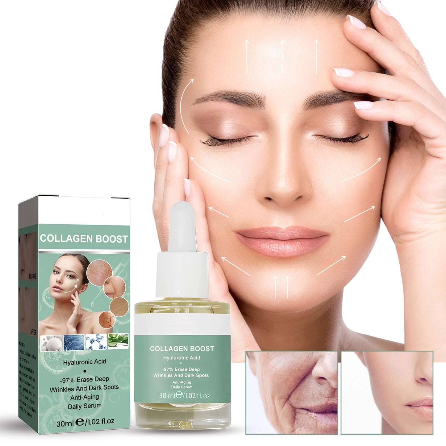 OEM Anti Wrinkle Collagen Boost Serum with Hyaluronic Acid, Daily Serum for Reducing Dark Spots