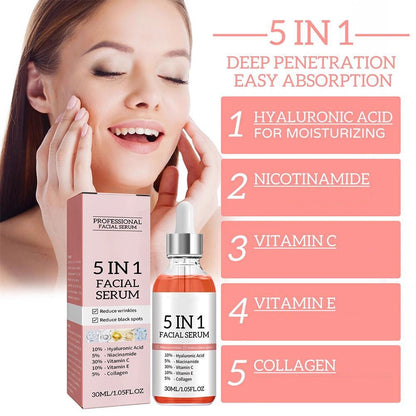 5 in 1 Facial Serum, Vitamin C Anti Aging Serum For Facial Moisturizing, Firming Skin, Reduce Fine Lines & Wrinkles
