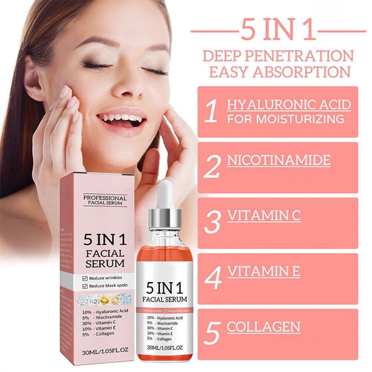 5 in 1 Facial Serum, Vitamin C Anti Aging Serum For Facial Moisturizing, Firming Skin, Reduce Fine Lines & Wrinkles