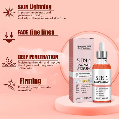 5 in 1 Facial Serum, Vitamin C Anti Aging Serum For Facial Moisturizing, Firming Skin, Reduce Fine Lines & Wrinkles