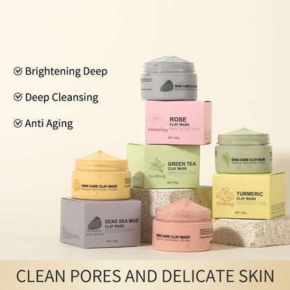 Natural Dead Sea Turmeric Green Tea Rose Face Mud Clay Mask Moisturizing Whitening Facial Mud Mask For All Skin Types