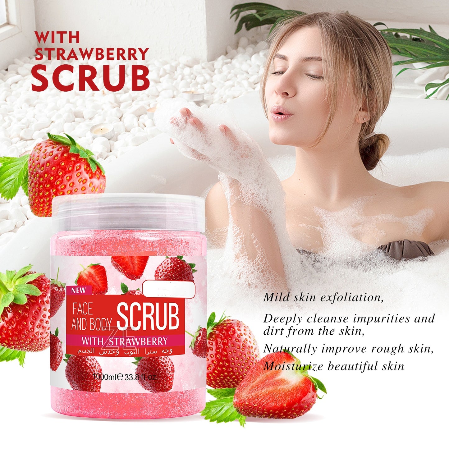 OEM Strawberry Body Scrub Exfoliating & Hydrating Body Scrub Sugar Scrub Moisturizing Smooth Cleansing Skin Care