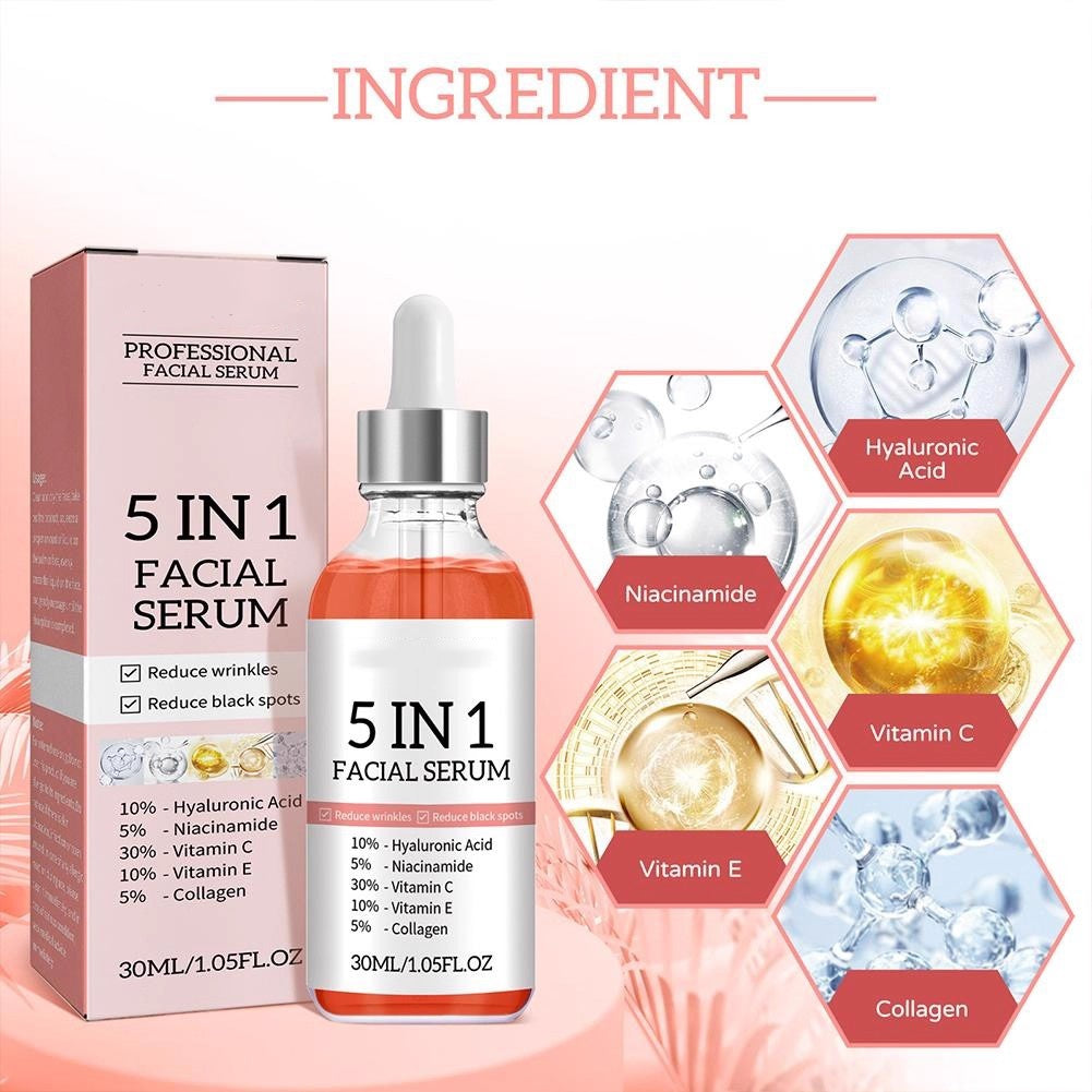 5 in 1 Facial Serum, Vitamin C Anti Aging Serum For Facial Moisturizing, Firming Skin, Reduce Fine Lines & Wrinkles