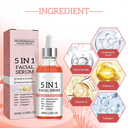 5 in 1 Facial Serum, Vitamin C Anti Aging Serum For Facial Moisturizing, Firming Skin, Reduce Fine Lines & Wrinkles
