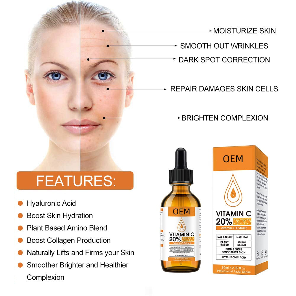 OEM Whitening Vitamin C Serum For Dark Spots, Fine Lines Dull Skin
