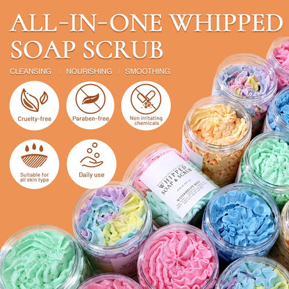 Private Label Exfoliating Whitening Body Scrub Many Color Flower Sea Salt Scrub Whipped Soap Scrub