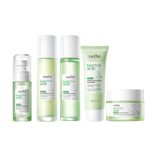OEM Oil Control Salicylic Acid Facial Skin Care Set, Acne Treatment Face Wash Cleanser, Facial Toner, Serum, Lotion, Cream