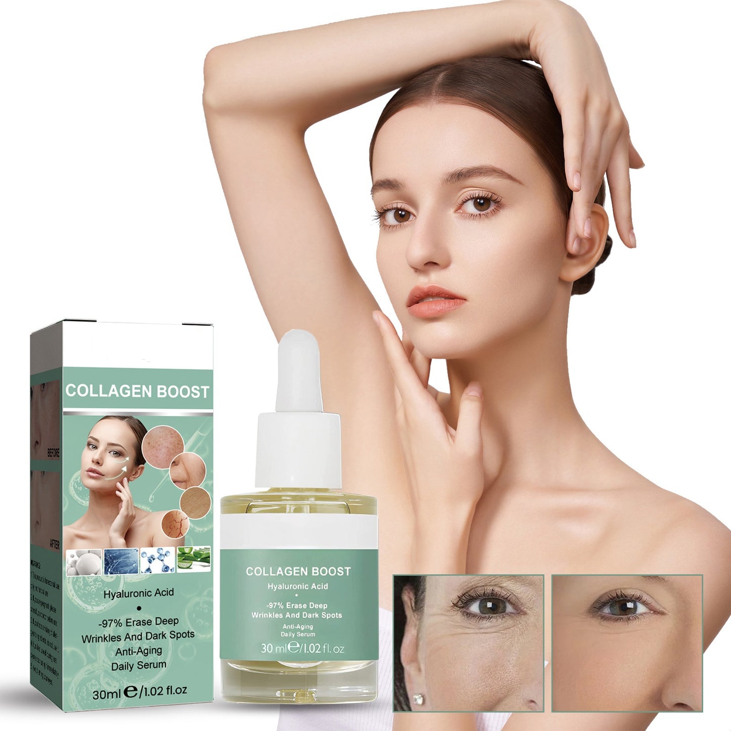 OEM Anti Wrinkle Collagen Boost Serum with Hyaluronic Acid, Daily Serum for Reducing Dark Spots