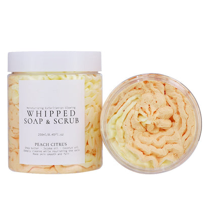 Private Label Exfoliating Whitening Body Scrub Many Color Flower Sea Salt Scrub Whipped Soap Scrub