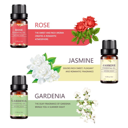 OEM Premium Pure Flower Essential Oils Set, Ylang Ylang, Gardenia, Jasmine, Rose, White Tea, Cheery Blossoms