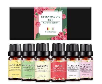 OEM Premium Pure Flower Essential Oils Set, Ylang Ylang, Gardenia, Jasmine, Rose, White Tea, Cheery Blossoms
