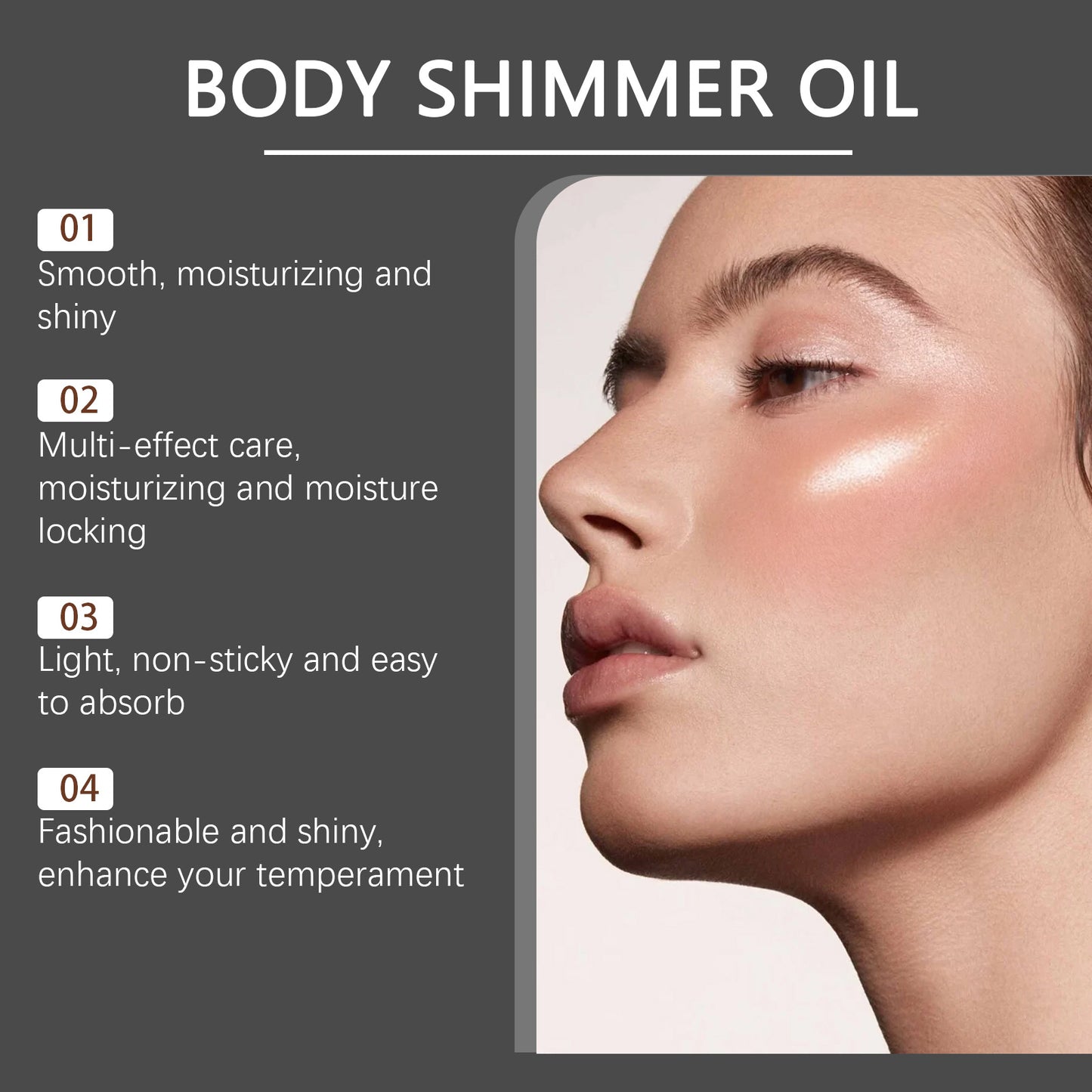 Factory Hot Sales Body Shimmer Oil Golden Glitter Liquid Highlighter Shine Body Oil Organic Shimmering Glow Oil