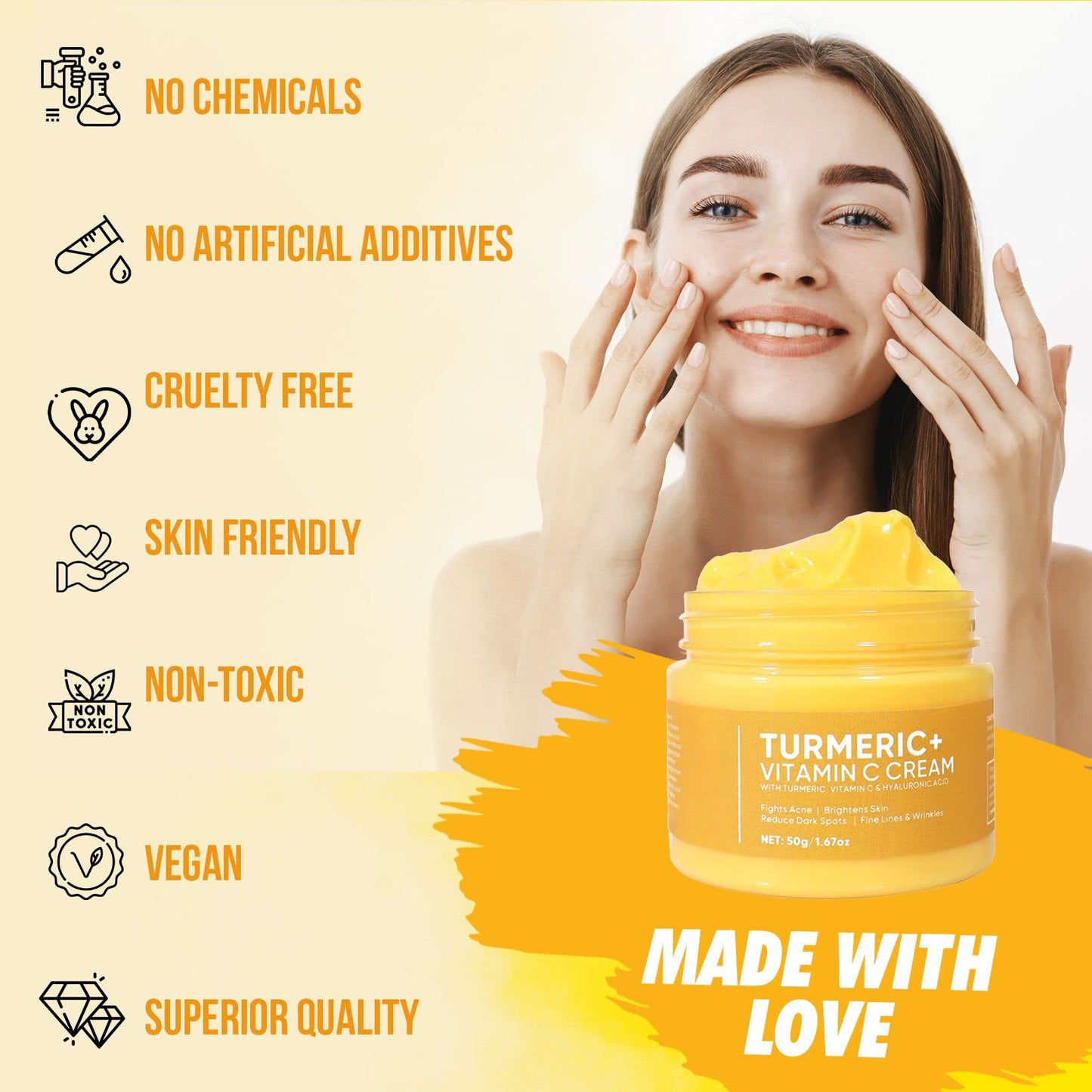 Private Label Skin Care Moisturizing Wholesale Whitening Facial Cream Dark Spot Removal Brightening Turmeric Face Cream