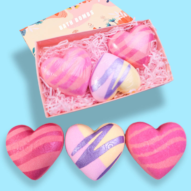 Luxury Bath Supplies Custom Pink Love Heart Shaped Bath Bomb Circular Organic Valentine Bath Bomb Set