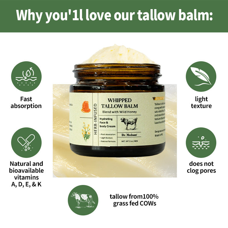 OEM Hydrating Face Cream, Whipped Organic Moisturizer Beef Tallow Honey Balm for Skin