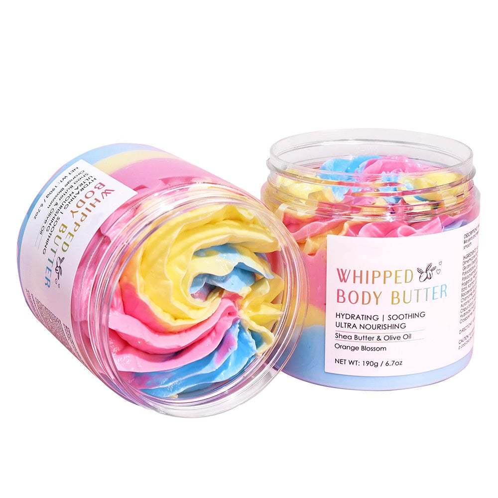 Popular Moisturizing Shea Butter Rainbow Whipped Body Butter Glowing Soften Skin Olive Oil Body Lotion