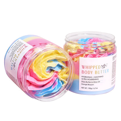 Popular Moisturizing Shea Butter Rainbow Whipped Body Butter Glowing Soften Skin Olive Oil Body Lotion