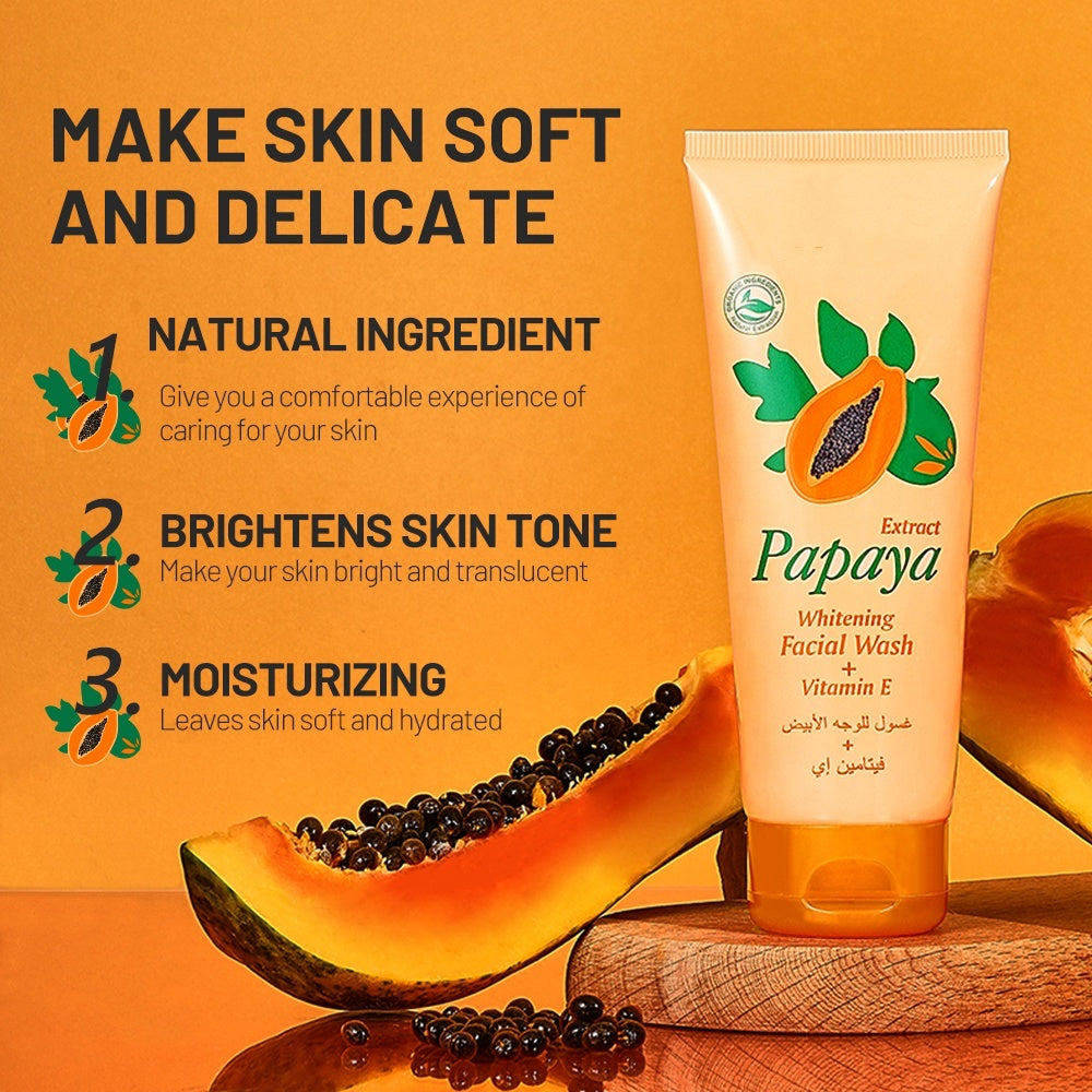 Wholesale Natural Extract Papaya Whitening Brighten Skin Face Cleanser Vitamin E Moisturizing Facial Wash