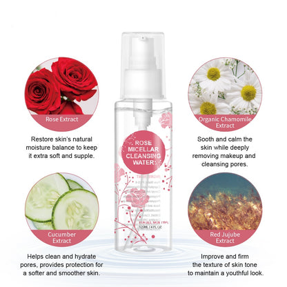 Natural Cosmetics Gentle Rose Micellar Water Makeup Remover Liquid Deep Cleansing Water 120ml