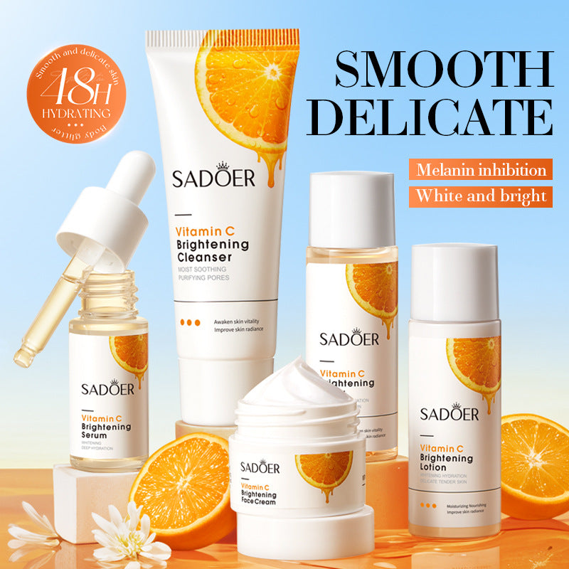 OEM Vitamin C Skincare Set For Hydrating Skin, Moisturizing Face Skin Care Kit with Cleanser, Serum, Lotion, Toner, Cream