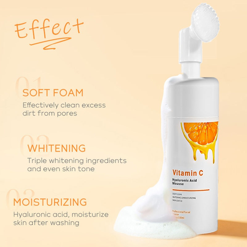 Private Label Vitamin C Exfoliating Cleansing Mousse Shrink Pores Moisture Skin Care Foam Hyaluronic Acid Face Wash