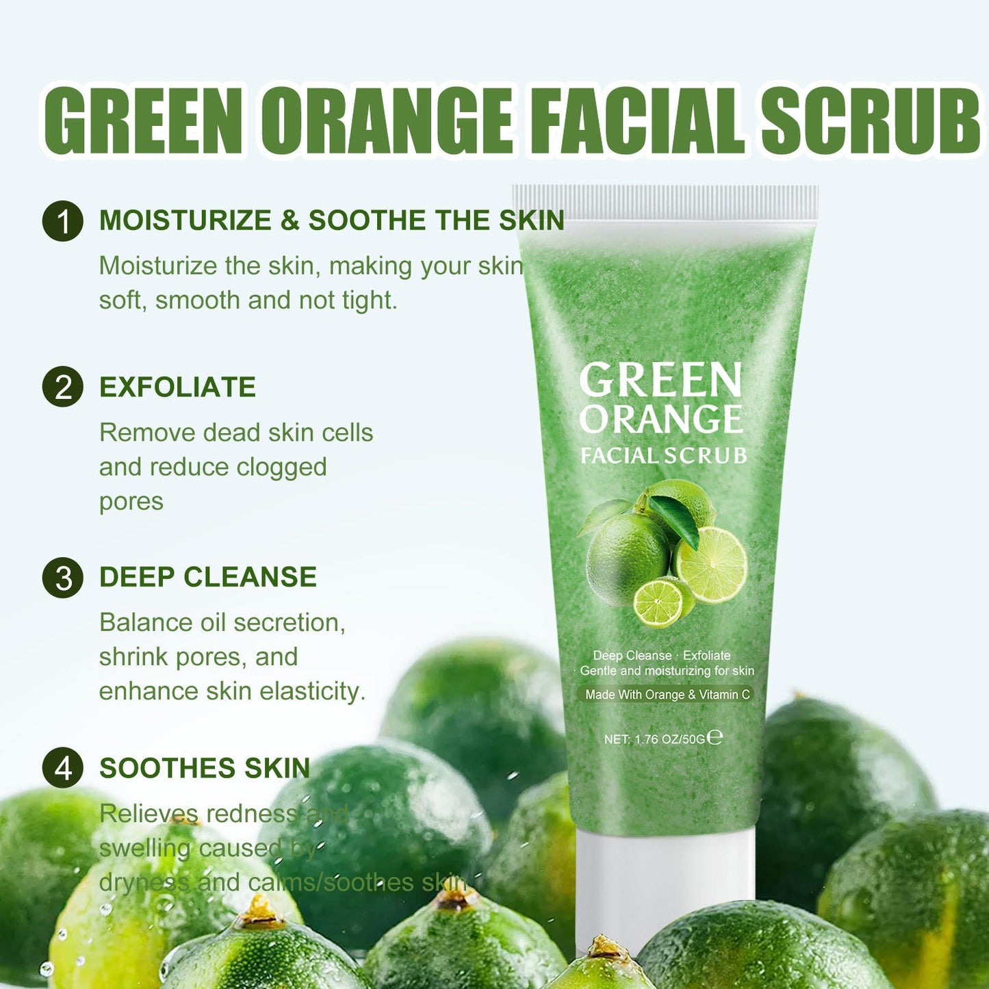 Natural Moisturizing Green Orange Luxury Vitamin C Lightening Face Scrub Organic Deep Cleanse Facial Scrub