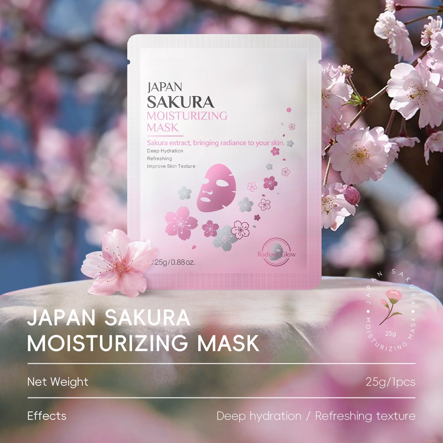 Skin Care Refreshing Rejuvenating Sakura Face Mask Fade Melanin Dark Spots Whitening Mask Sheet