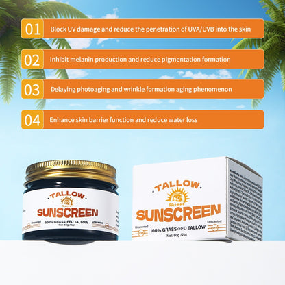 Grass Fed Whipped Beef Tallow Cream , Unscented Tallow Sunscreen with SPF 50