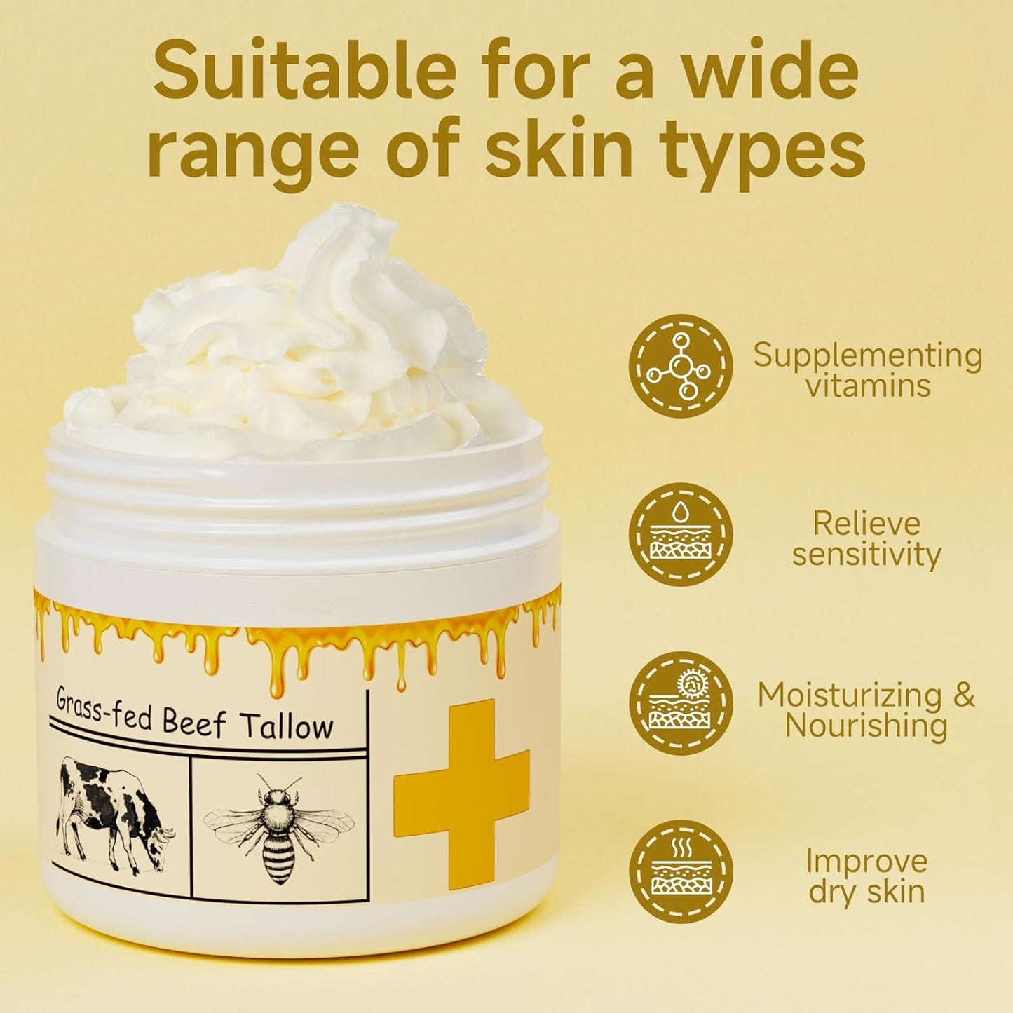 Wholesale Nourishing Soothing Moisturizer, Deeply Moisturizing Beef Tallow Honey Cream for All Skin