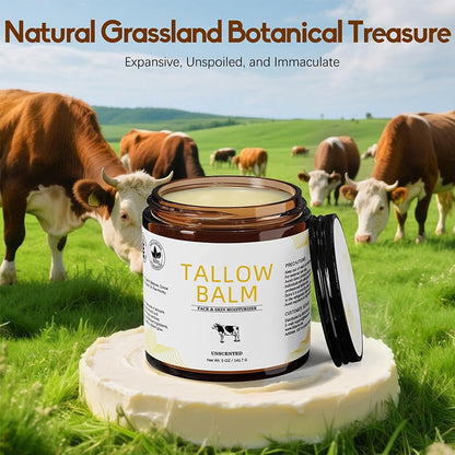Grass-Fed Tallow Face Balm with Jojoba Oil, Raw Honey Face Body Moisturizer for Dry Skin