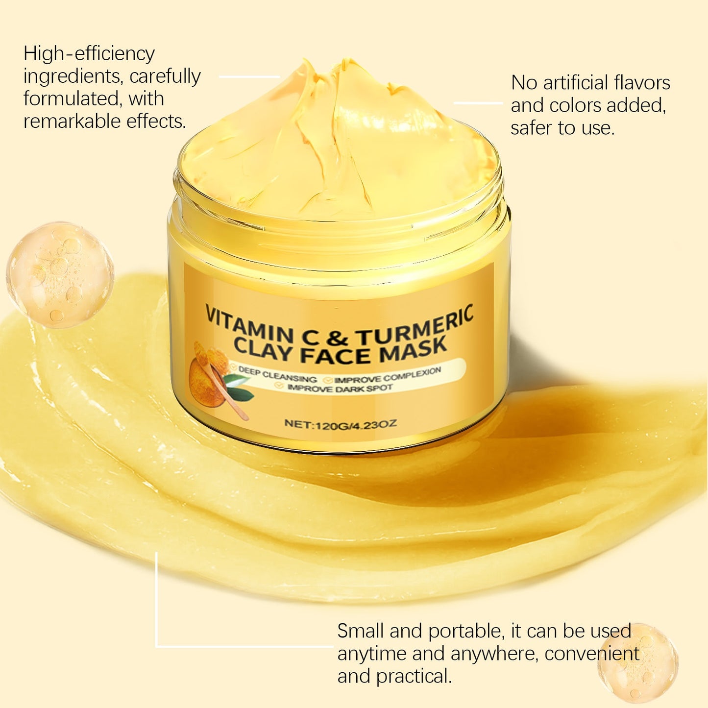 Wholesale Brightening Vitamin C Turmeric Clay Face Mask Deep Pore Cleansing Skin Care Facial Mask