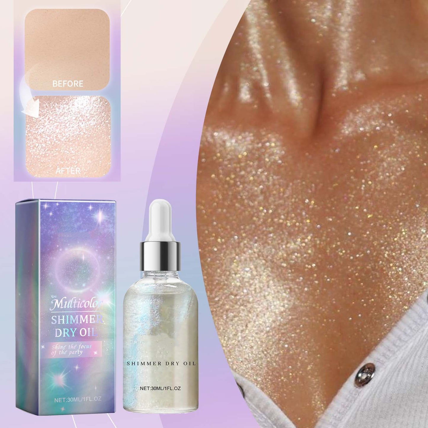 Hot Selling Makeup Face Glow Silver Highlighter Liquid Glitter Body Shimmer Oil