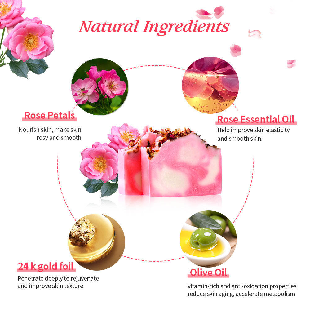 OEM Rose Organic Essential Oil Bar Handmade Soap Wholesale Face Bath Soap Moisturizing Oil Control Cleansing Soap