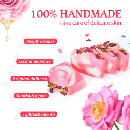 OEM Rose Organic Essential Oil Bar Handmade Soap Wholesale Face Bath Soap Moisturizing Oil Control Cleansing Soap