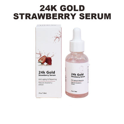 OEM Anti Aging Wrinkle Skin Care Dark Spot Remover Whitening 24K Gold Leaf Strawberry Face Serum